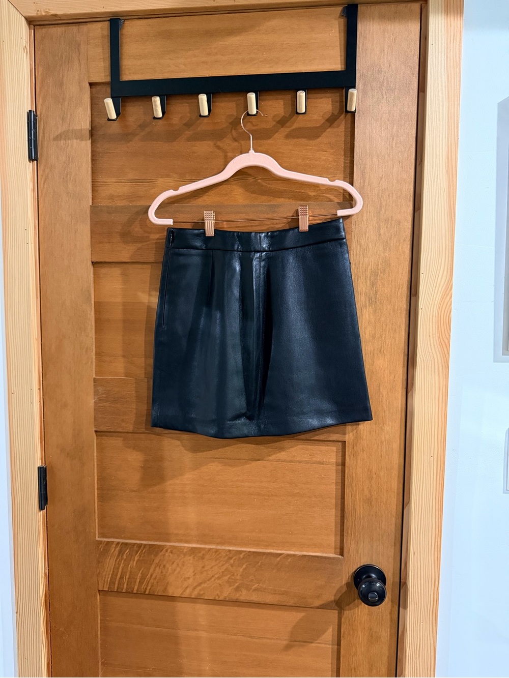 Wilfred Black Faux Leather Mini Skirt with Panel Detail